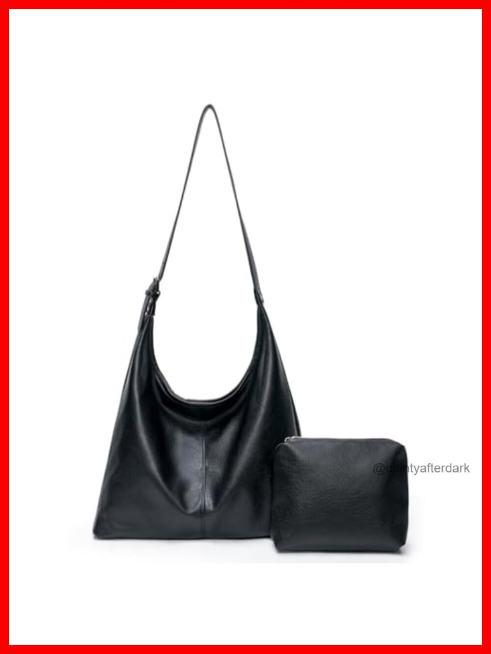 Vegan Leather Slouchy Hobo Shoulder Tote Bag with Matching Pouch